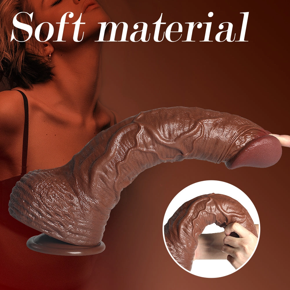 14 Inch Realistic Brown Giant Dildo with Textured Surface and Suction Base