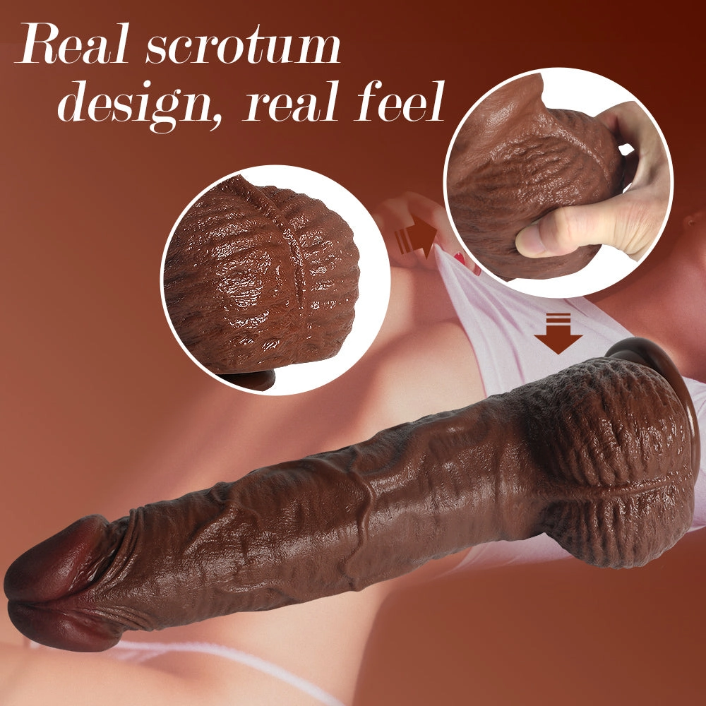 14 Inch Realistic Brown Giant Dildo with Textured Surface and Suction Base