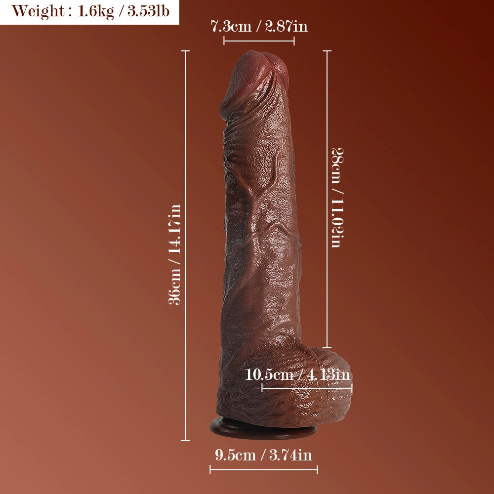 14 Inch Realistic Brown Giant Dildo with Textured Surface and Suction Base