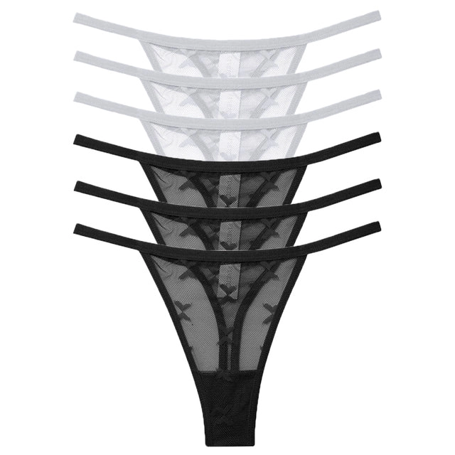 6PCS/Set Sexy Mesh Women Thongs Transparent