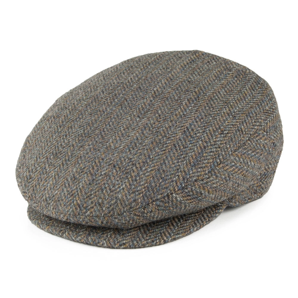 Bailey Lord Herringbone Stripe Wool Flat Cap - Grey Mix