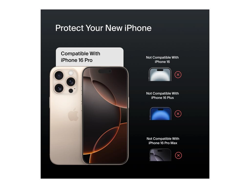Belkin ScreenForce UltraGlass 2 - Screen protector for cellular phone - treated - 2.5D - glass - for Apple iPhone 16 Pro OVA157FQ
