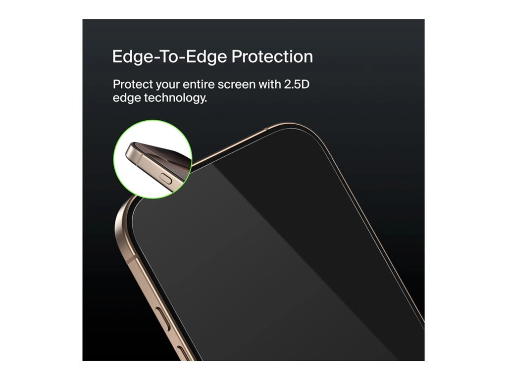 Belkin ScreenForce UltraGlass 2 - Screen protector for cellular phone - treated - 2.5D - glass - for Apple iPhone 16 Pro OVA157FQ