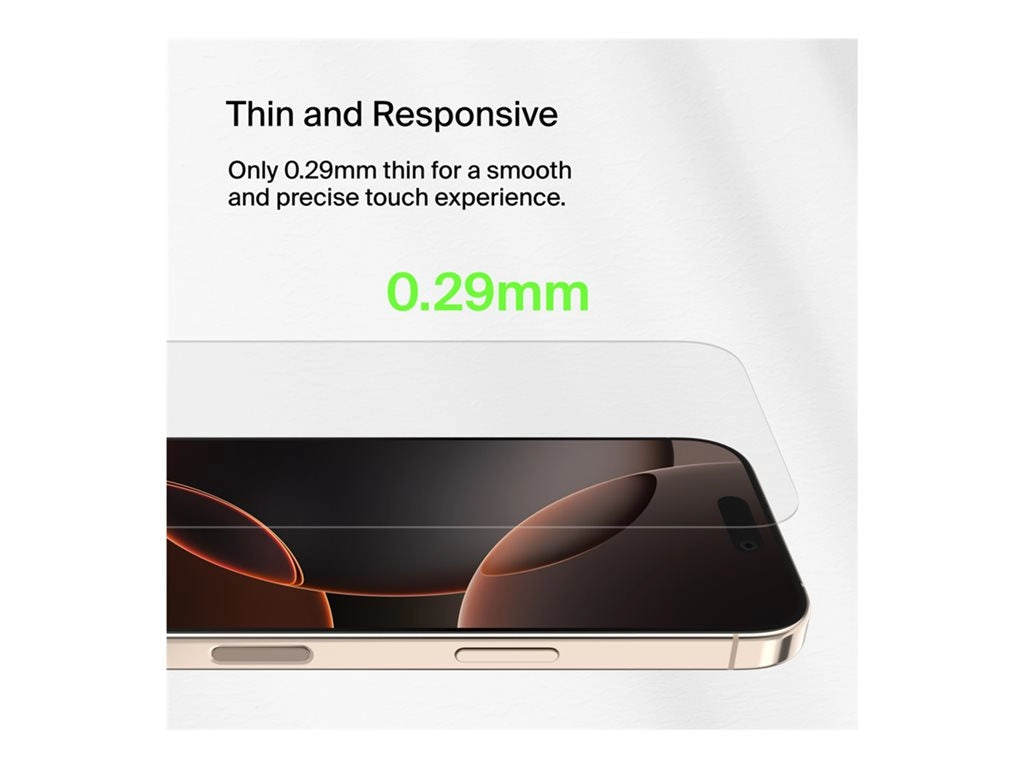 Belkin ScreenForce UltraGlass 2 - Screen protector for cellular phone - treated - 2.5D - glass - for Apple iPhone 16 Pro OVA157FQ
