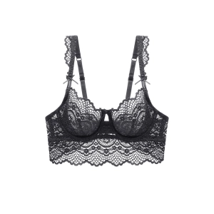 Black Floral Soft Lace Trim Mesh Bra Lingerie