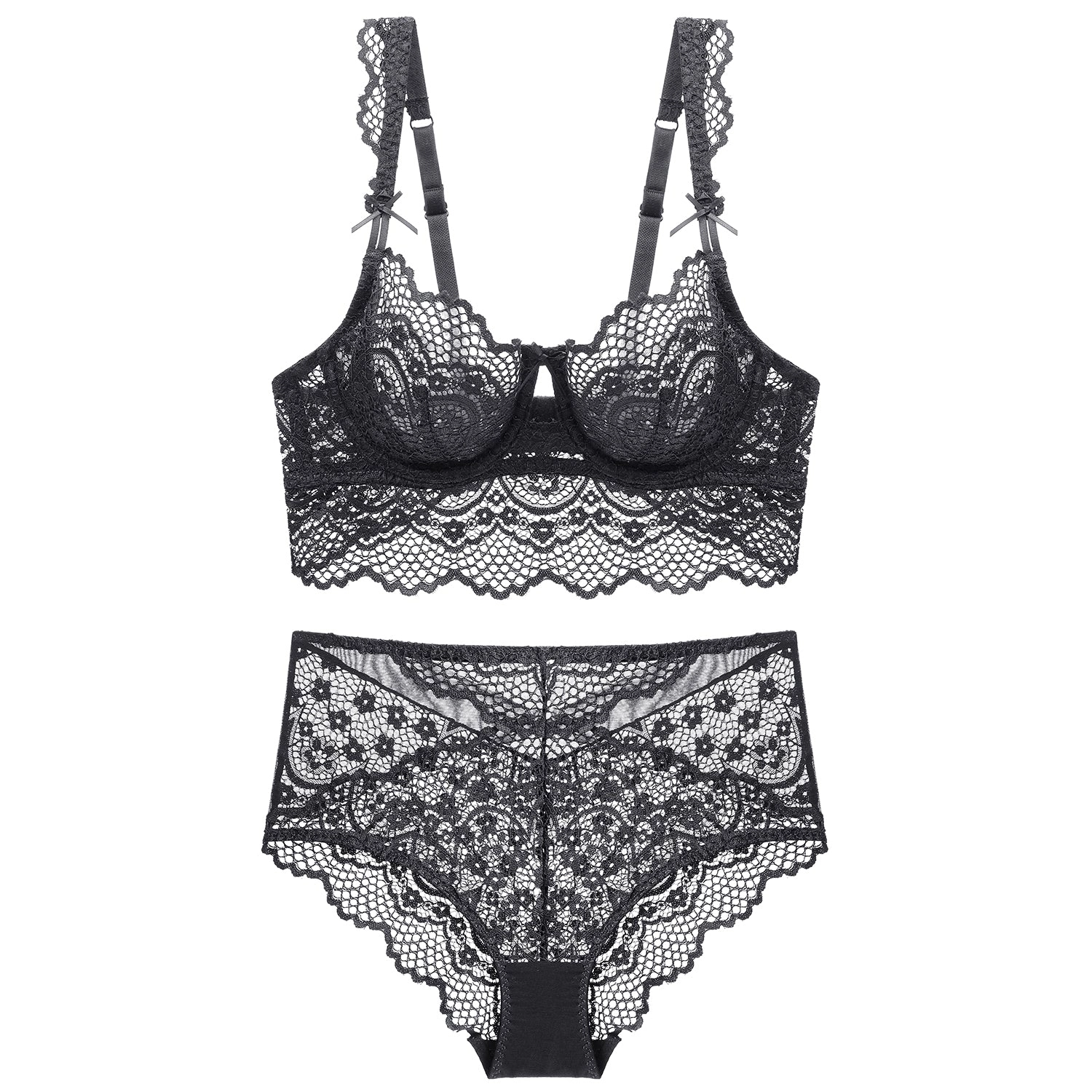 Black Floral Soft Lace Trim Mesh Bra Lingerie