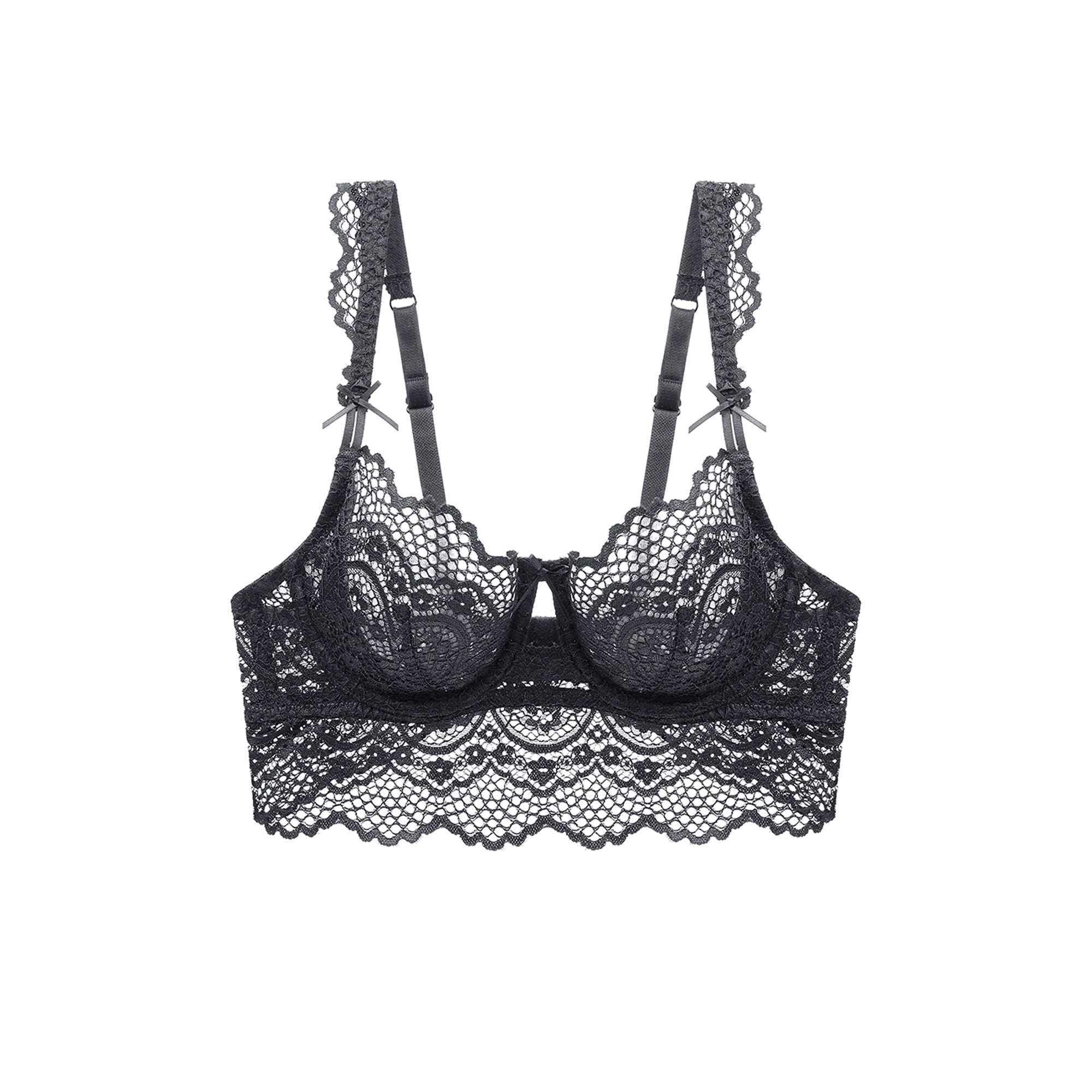 Black Floral Soft Lace Trim Mesh Bra Lingerie