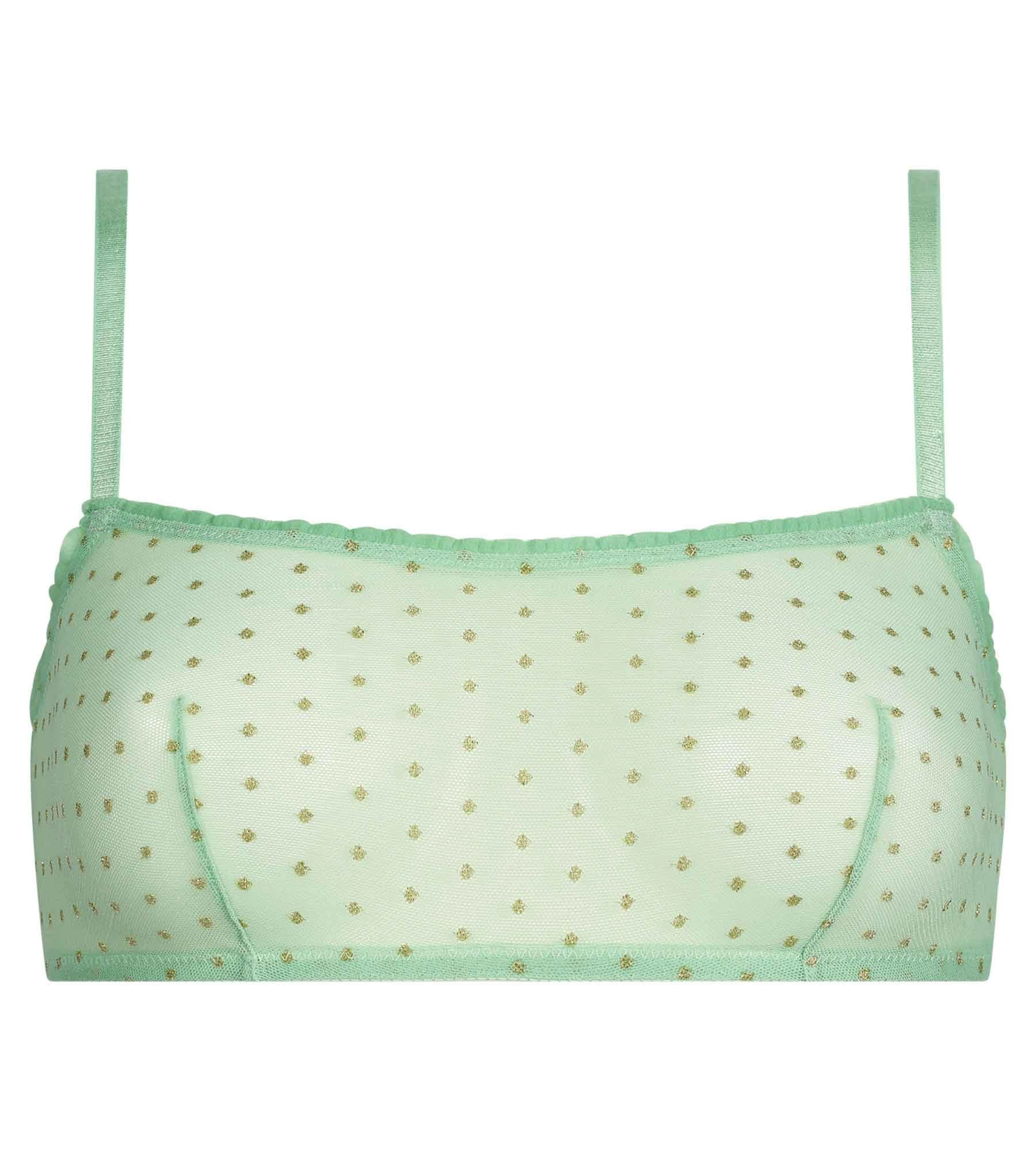 Bralette en tulle transparent Vert et pois lurex Dim Shiny Mesh