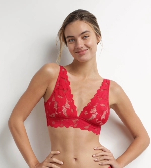 Bralette femme en dentelle à grosses fleurs Rouge Dim Lacy