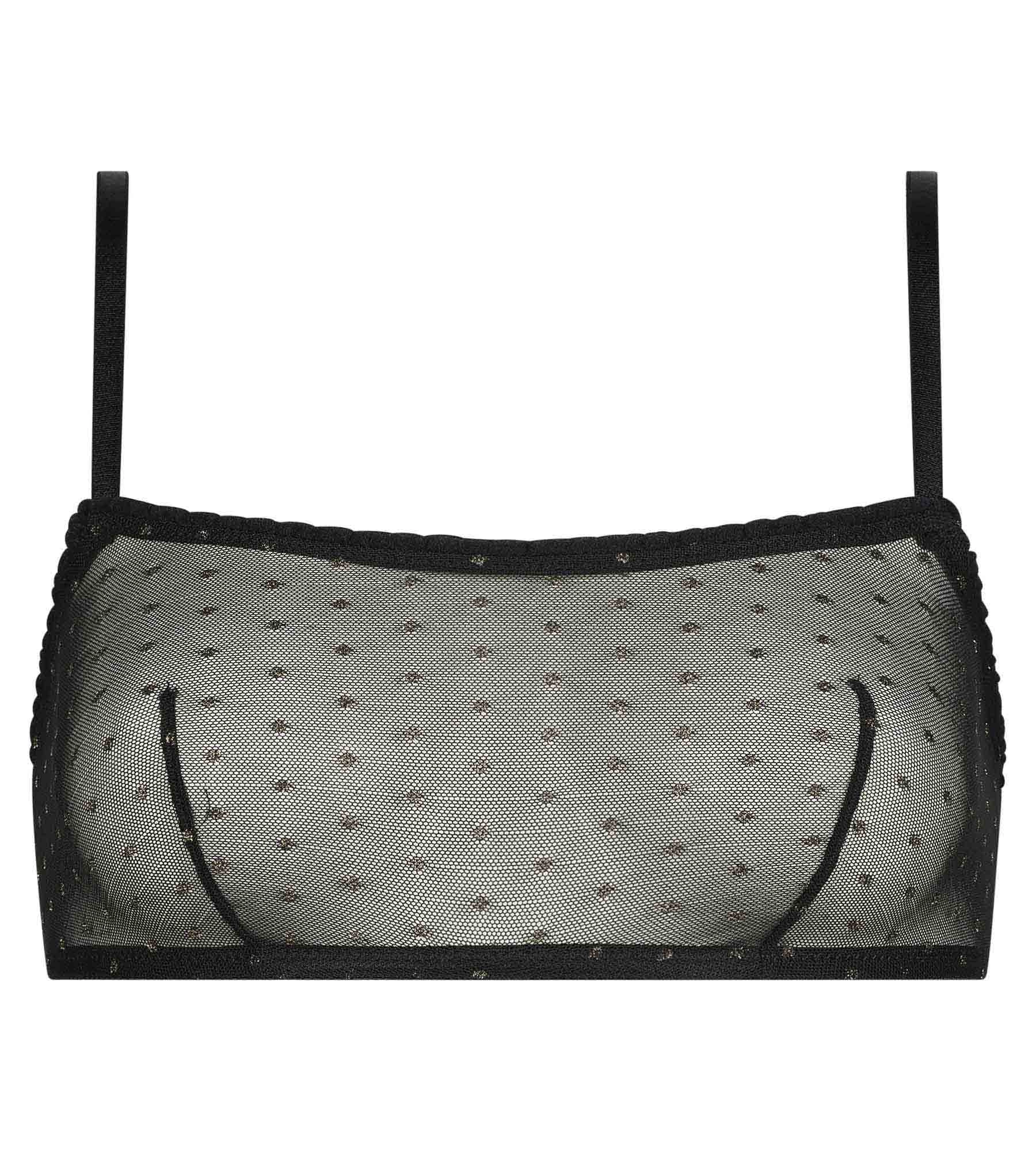 Bralette femme en tulle translucide Noir et pois Lurex Dim Shiny Mesh