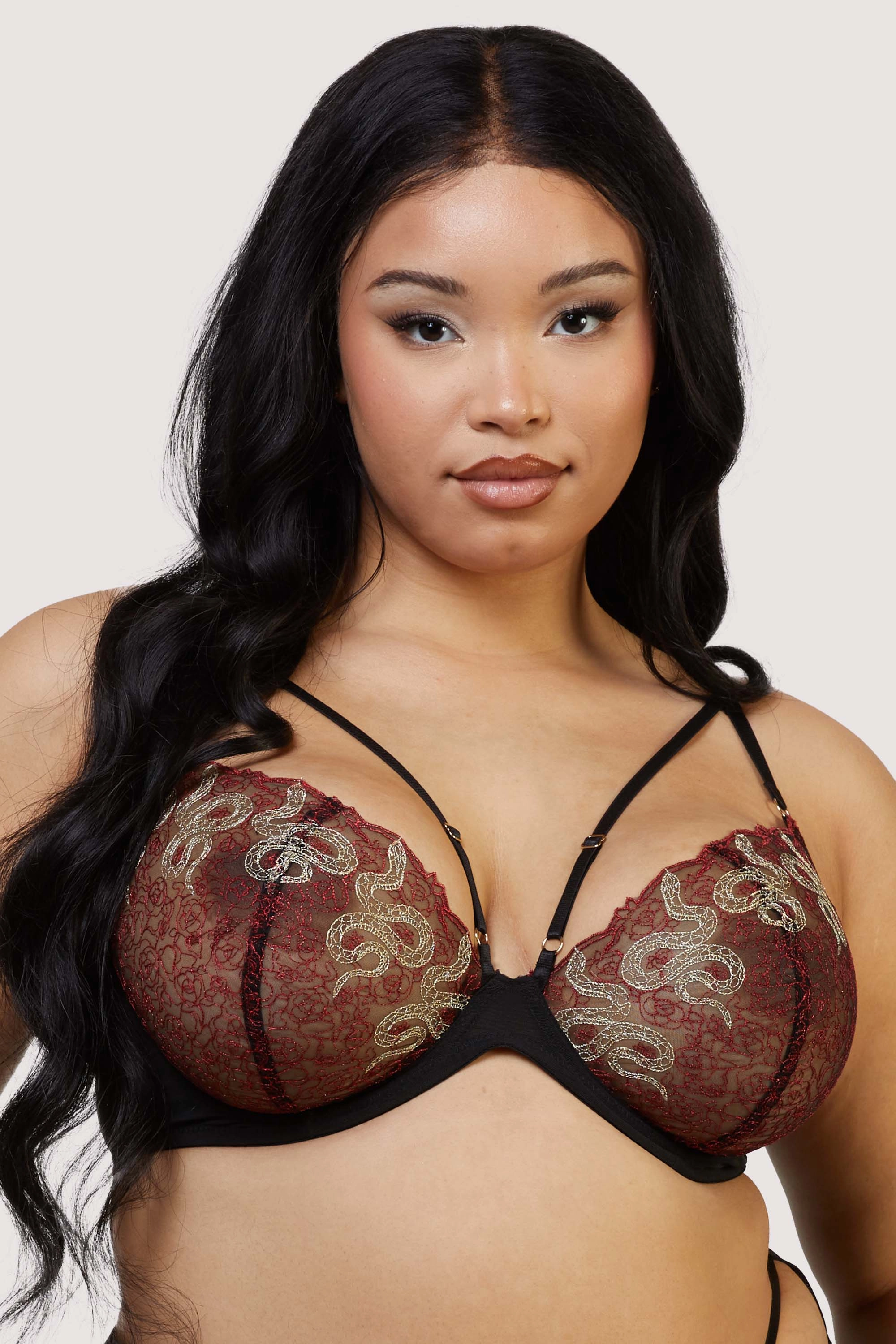 Dakota Red Snake Embroidered Balconette Bra