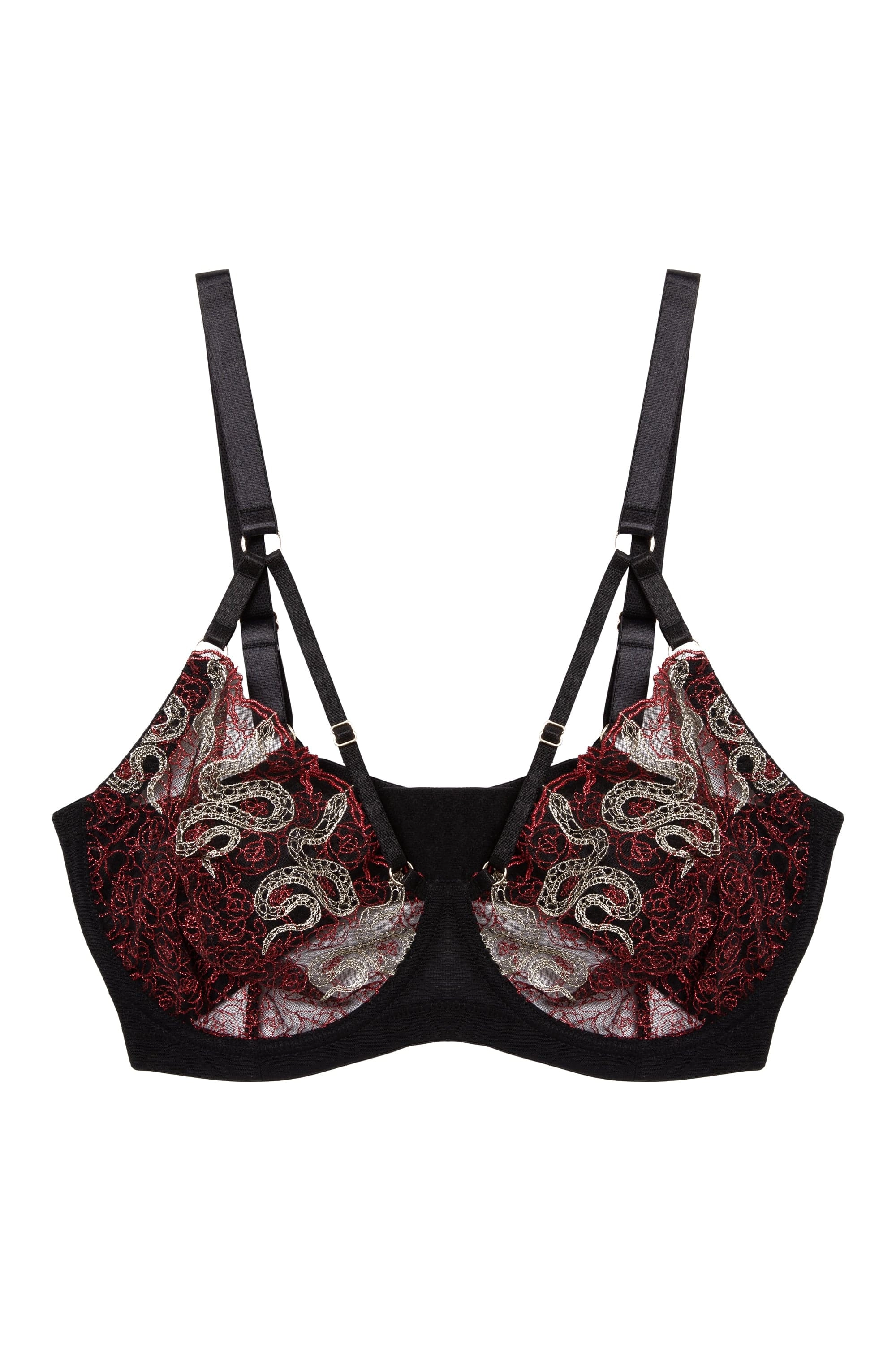 Dakota Red Snake Embroidered Balconette Bra