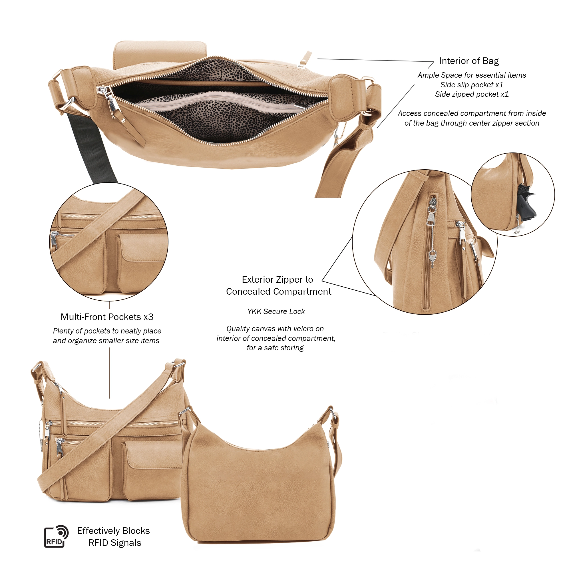 Elle Concealed Carry Hobo Handbag