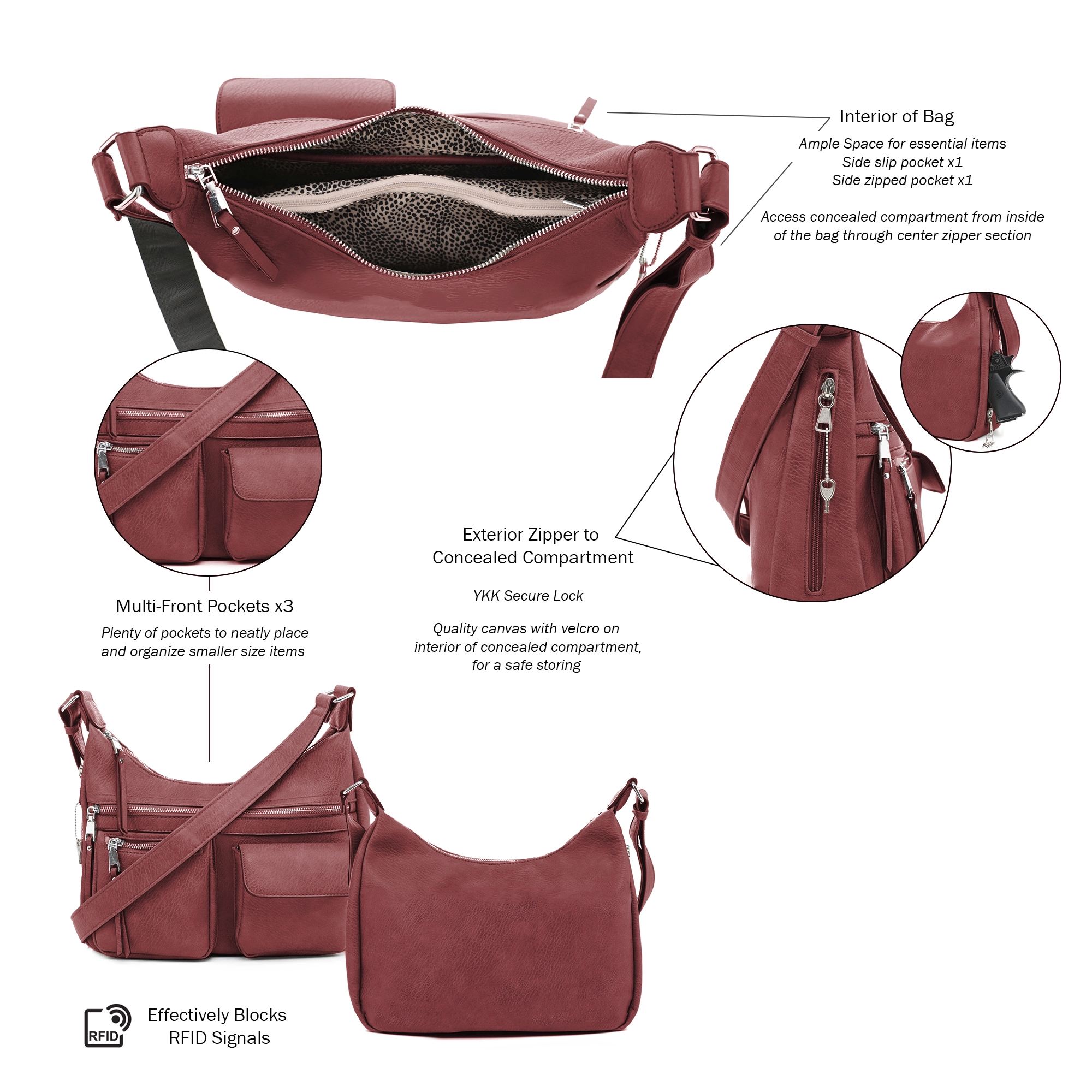 Elle Concealed Carry Hobo Handbag