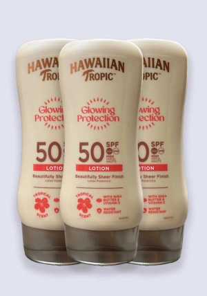 Hawaiian Tropic Glowing Protection Sun Lotion SPF 50 180ml - 3 Pack Saver