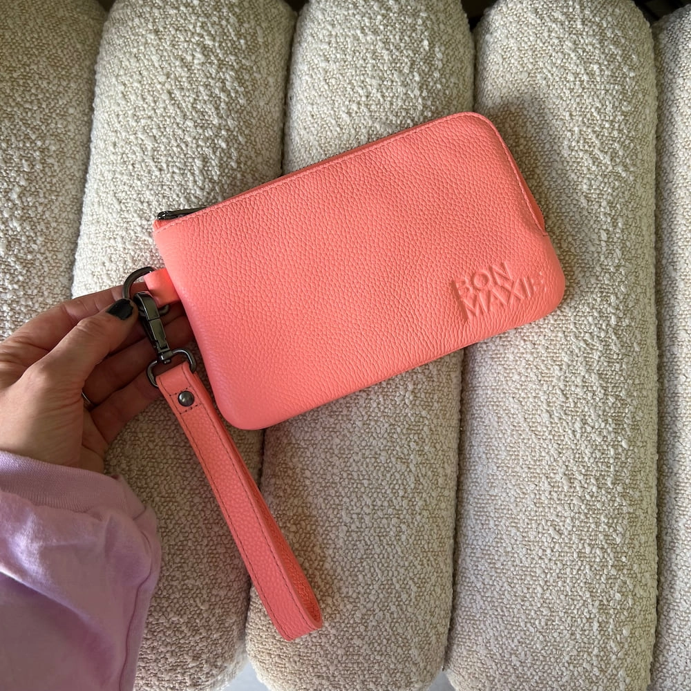 Leather Phone Wallet Pouch -- Electric Peach