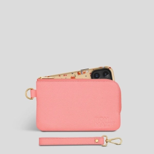 Leather Phone Wallet Pouch -- Electric Peach