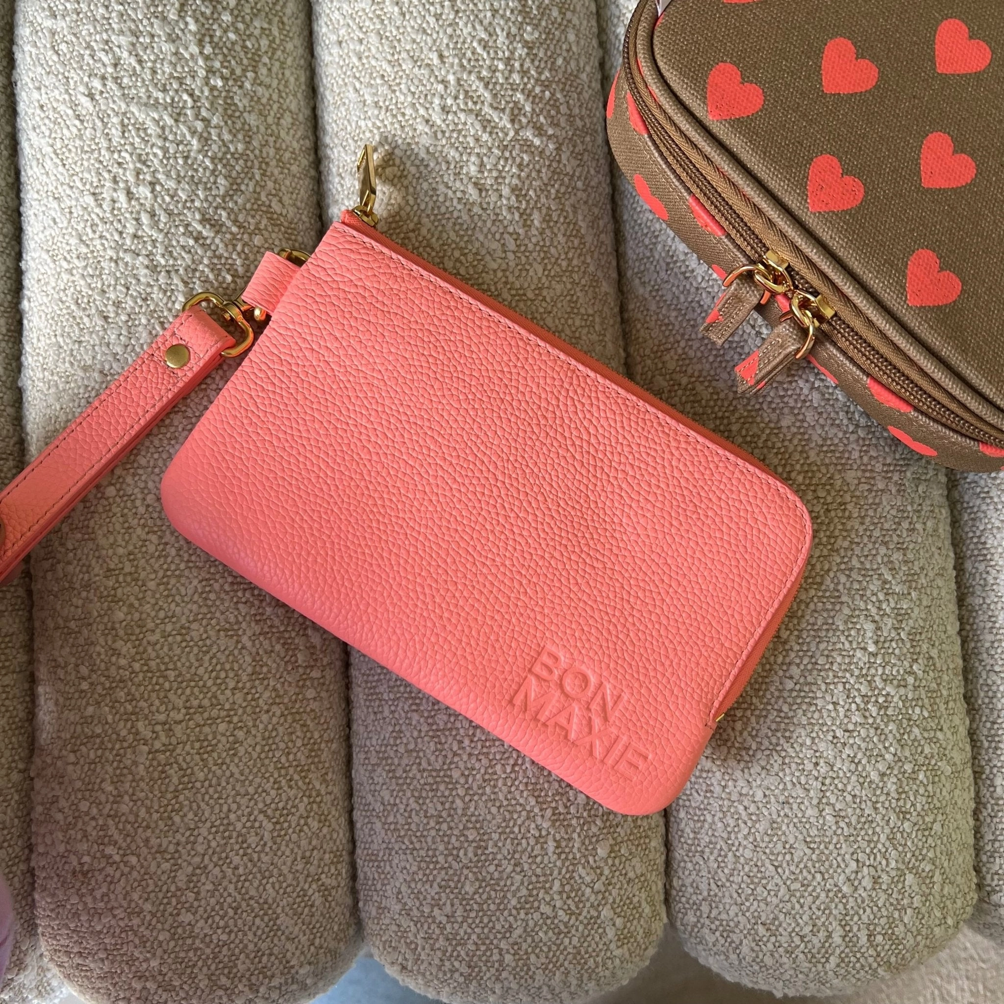 Leather Phone Wallet Pouch -- Electric Peach
