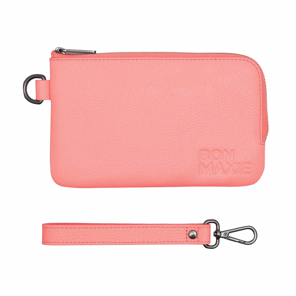 Leather Phone Wallet Pouch -- Electric Peach