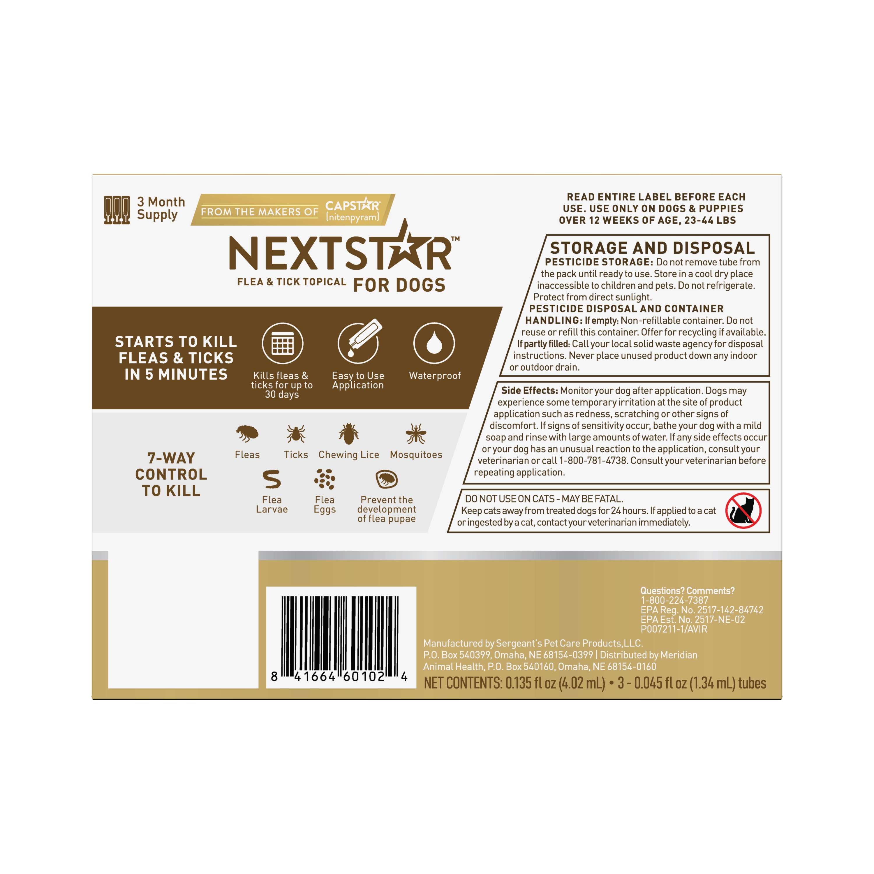 Nextstar Flea & Tick Topical Dog 23-44LB 3CT