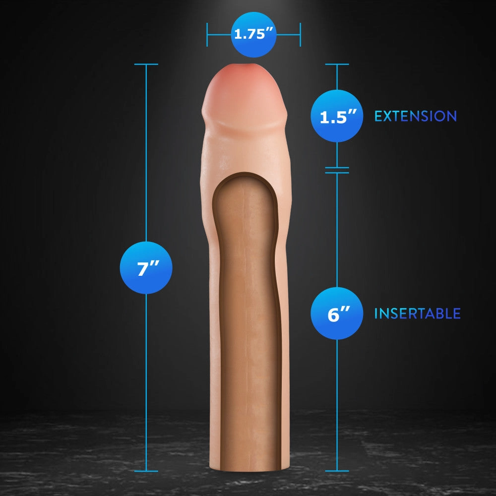 Performance Plus By Blush® | Resilience 7 Inch Realistic Penis Extender Sleeve - Dual Density - Liquid Silicone - Beige