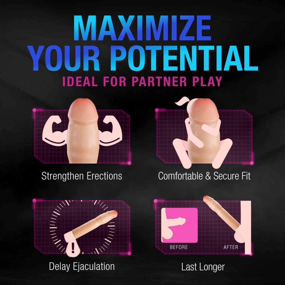 Performance Plus By Blush® | Resilience 7 Inch Realistic Penis Extender Sleeve - Dual Density - Liquid Silicone - Beige