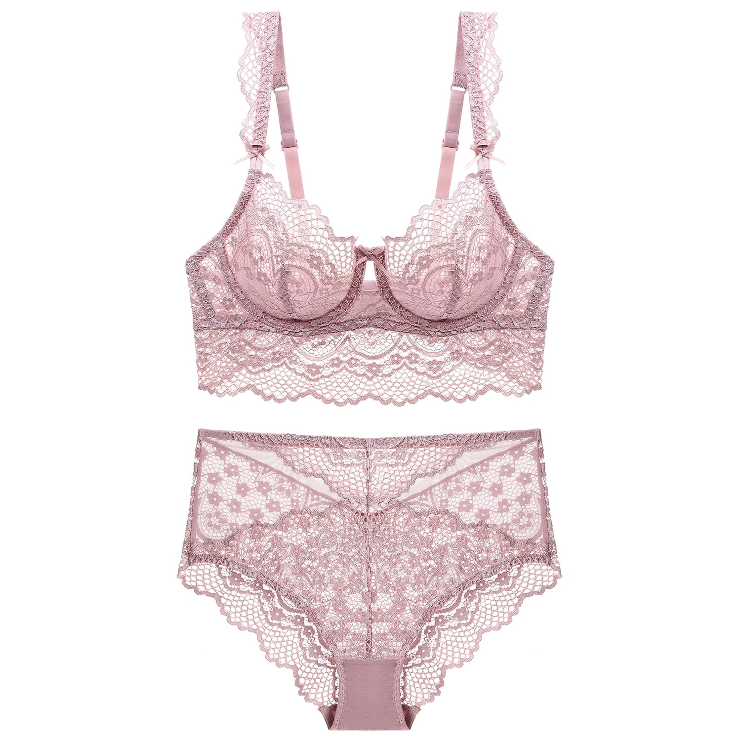 Pink Floral Soft Lace Trim Mesh Bra Lingerie