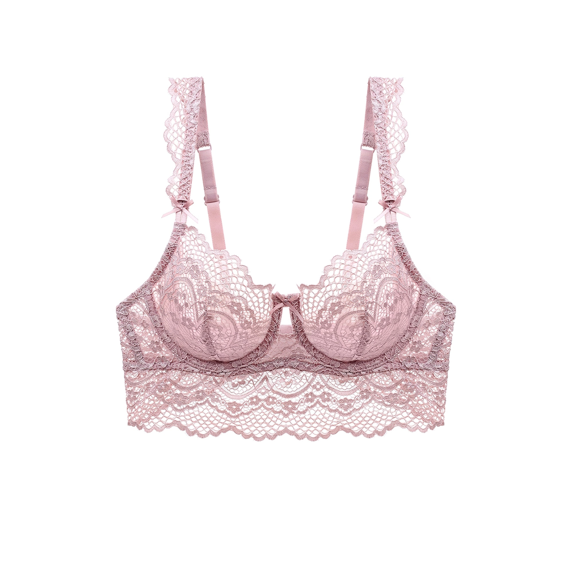 Pink Floral Soft Lace Trim Mesh Bra Lingerie