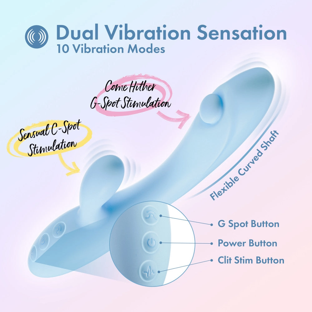 Play With Me By Blush® | Moondust Magic - 8 Inch G Spot Clitoral Rabbit Vibrator - 10 Dual Vibration Modes - Soft Silicone - Blue