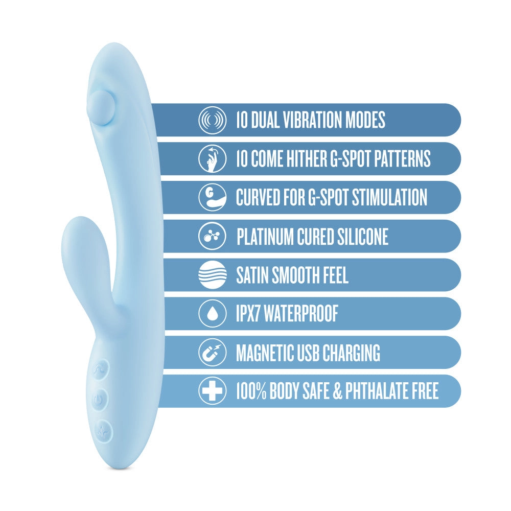 Play With Me By Blush® | Moondust Magic - 8 Inch G Spot Clitoral Rabbit Vibrator - 10 Dual Vibration Modes - Soft Silicone - Blue