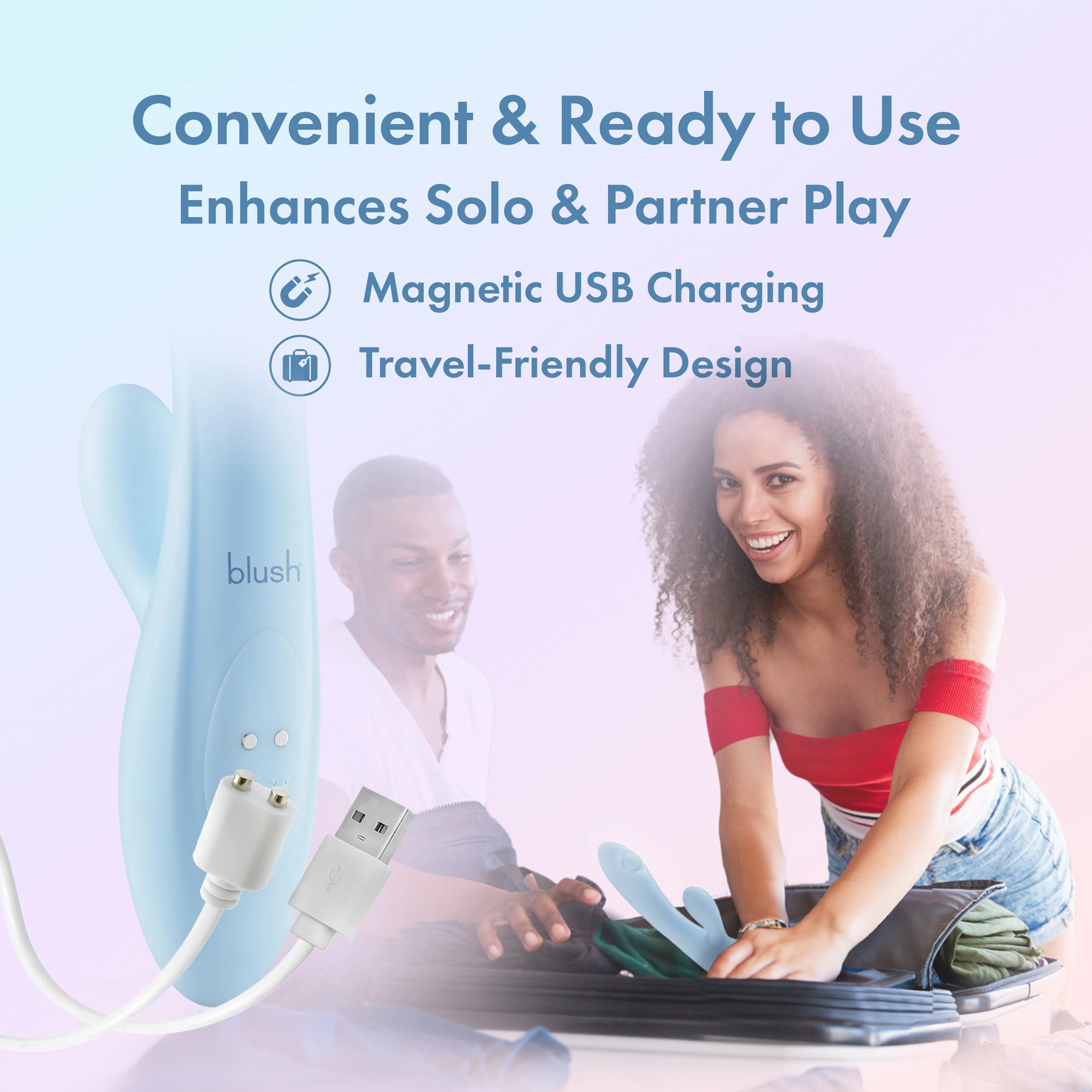 Play With Me By Blush® | Moondust Magic - 8 Inch G Spot Clitoral Rabbit Vibrator - 10 Dual Vibration Modes - Soft Silicone - Blue