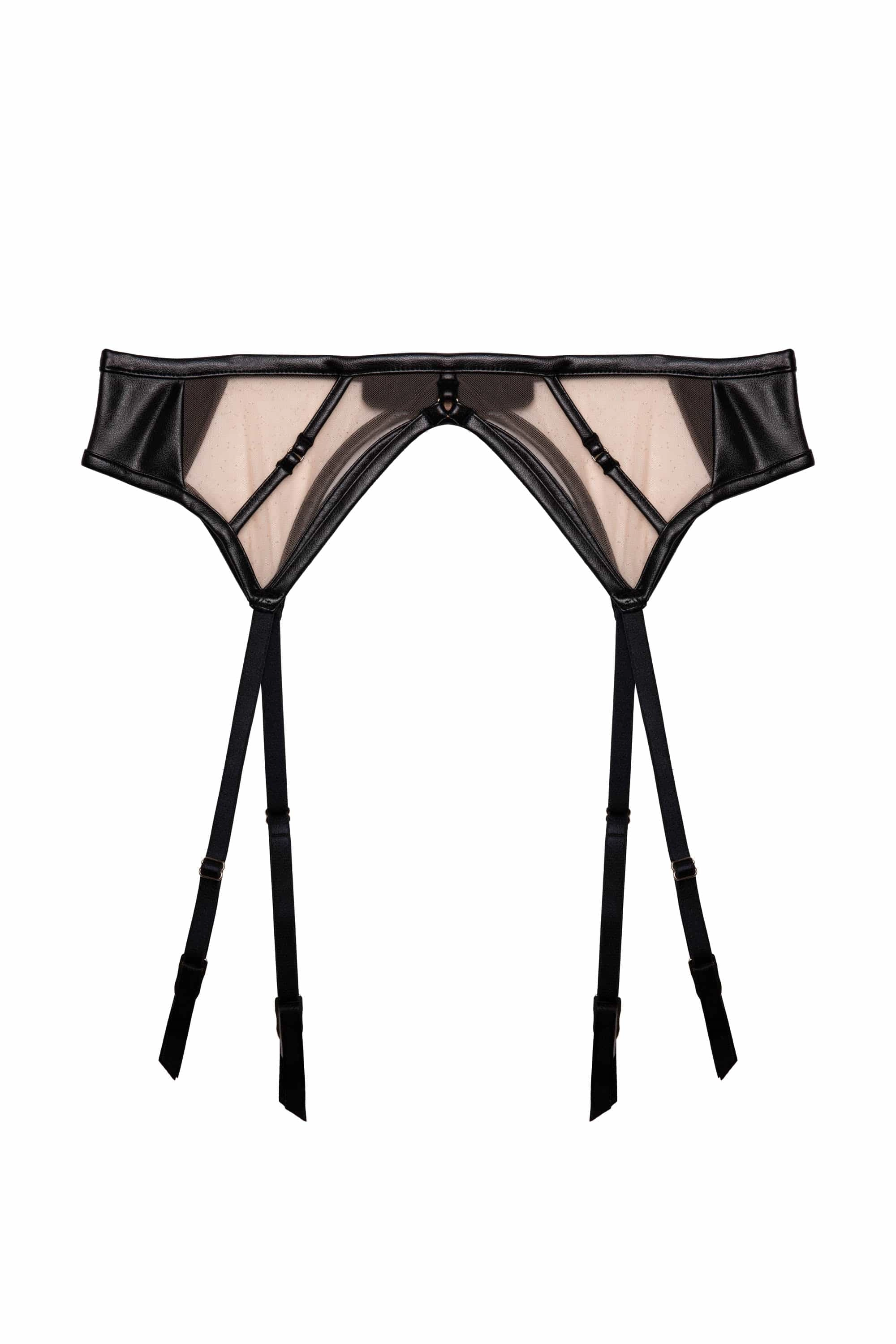Ramona Black Leatherette Strap Detail Illusion Mesh Suspender