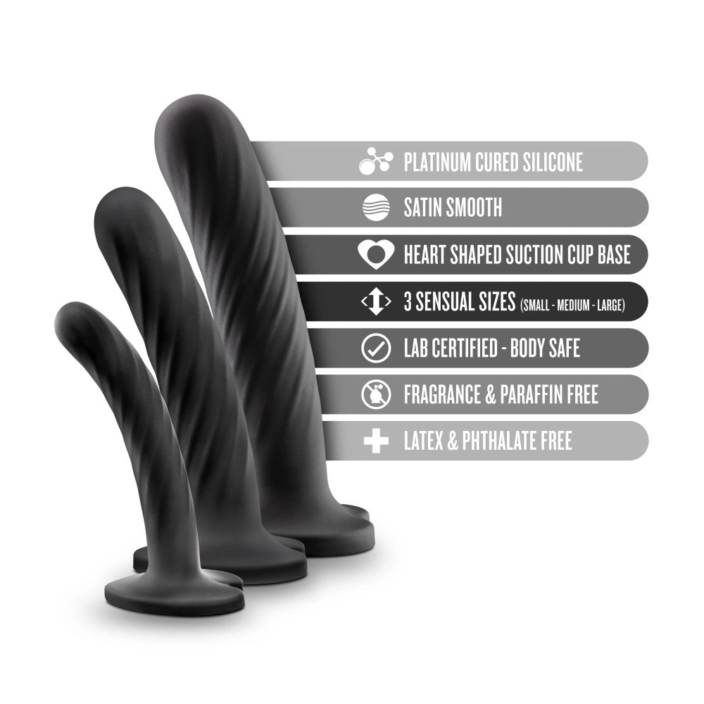 Temptasia By Blush® | Twist Kit Black 4.5, 5.5, 7-Inch Long Dildo With Suction Cup Base